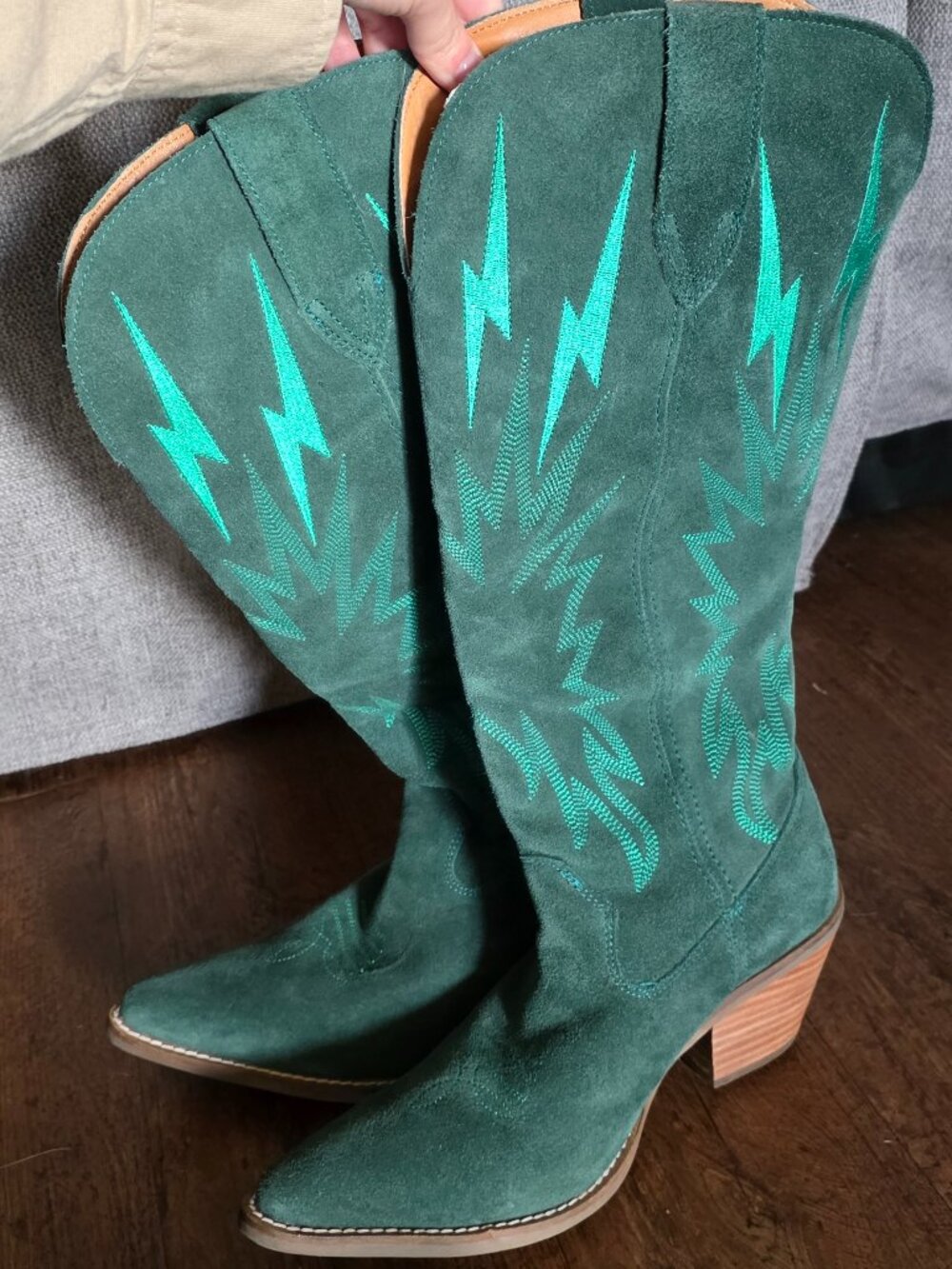 Dingo Green Suede Lightning Bolt Tall Western Boots – Size 9